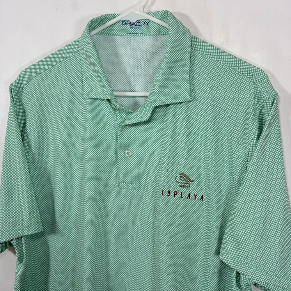 B Draddy Sport La Playa Golf Polo Shirt Mens Large Mint Green Dots Performance